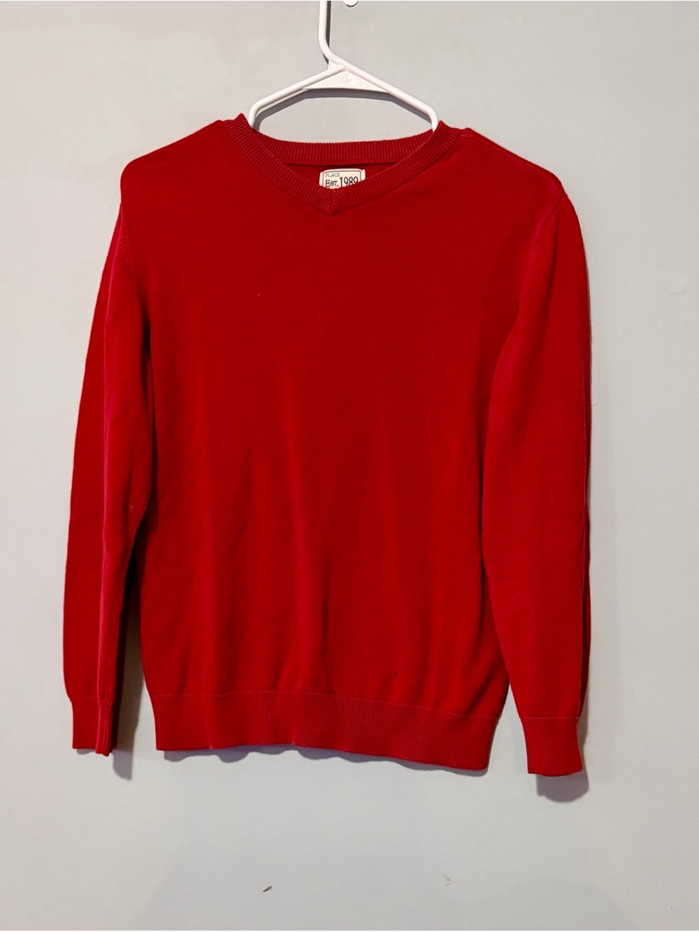 The Children’s Place XL 14 Red V Neck Sweater School Uniform Holiday FLAW